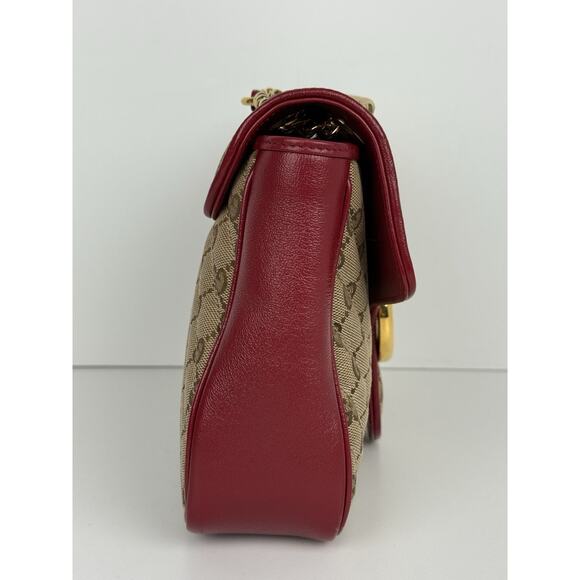 Gucci GG Marmont Monogram Matelassé Diagonal Shoulder Bag Beige and Red - Picture 5 of 16